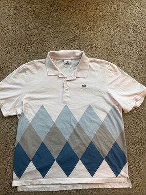 Lacoste Light Pink Polo with Blue and Gray Argyle size 8 or 3XL
